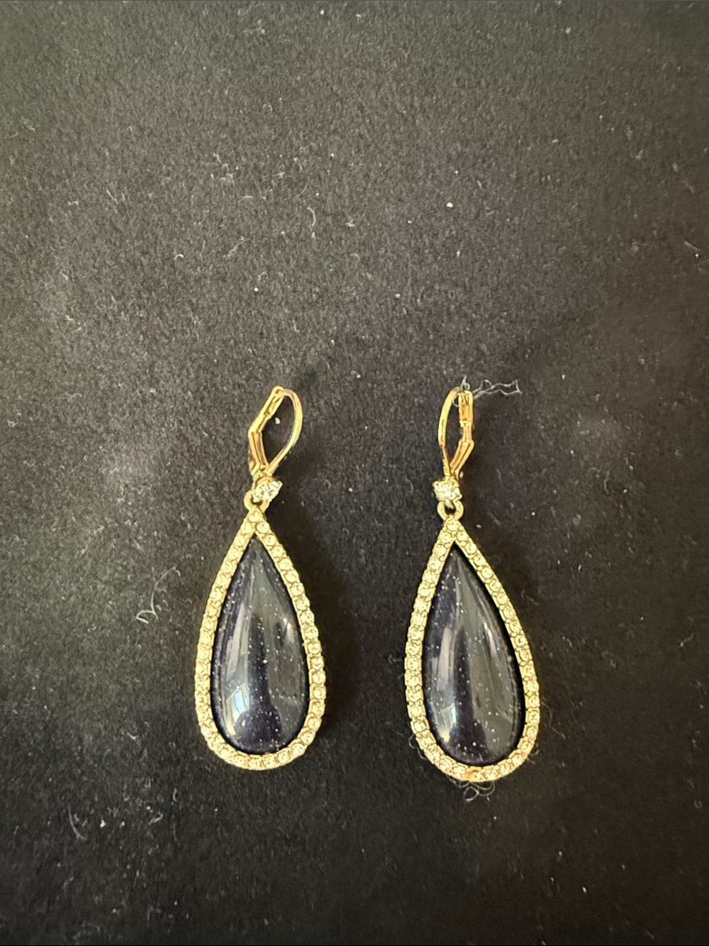 Gold Tone / Navy Blue Leverback Teardrop Earrings